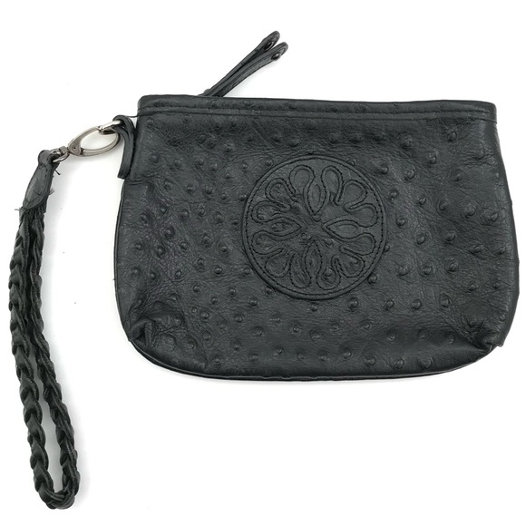 Audrey Brooke Ostrich Skin Embossed Genuine Leather Pouch / Wristlet - Picture 2 of 7